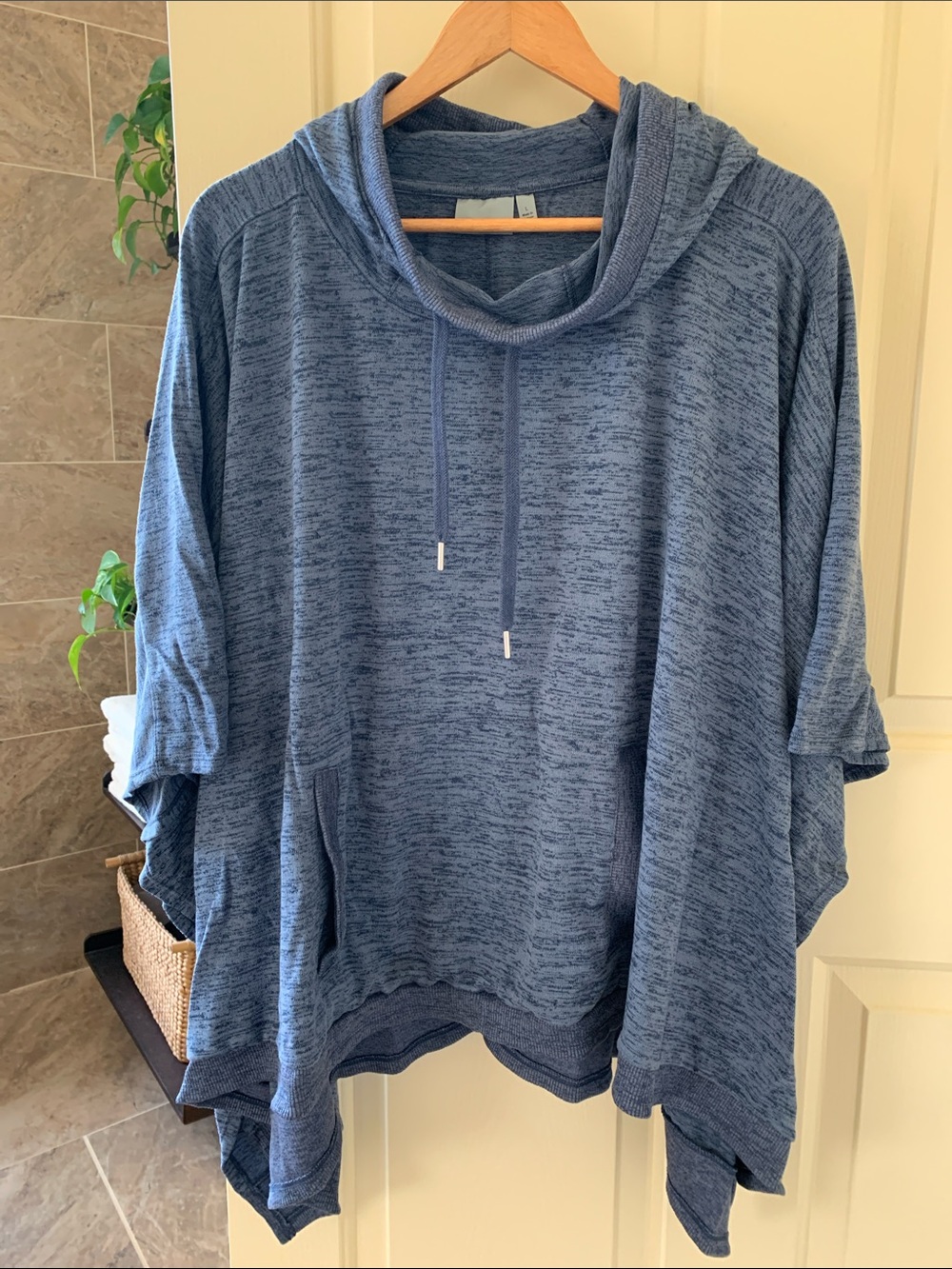 Athleta Blue Heathered Cowl Neck Poncho Hoodie